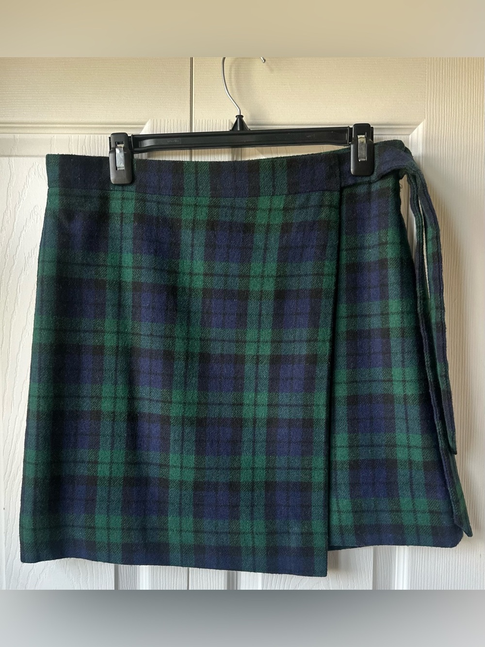 J Crew Plaid Tartan Wrap Mini Skirt Size 6 Green Blue Lined Preppy Academia